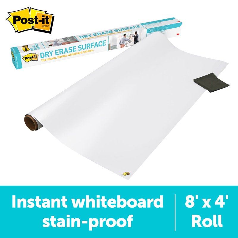 Self-Stick Dry Erase Surface Film - White, 8ft x 4ft, Easy Install