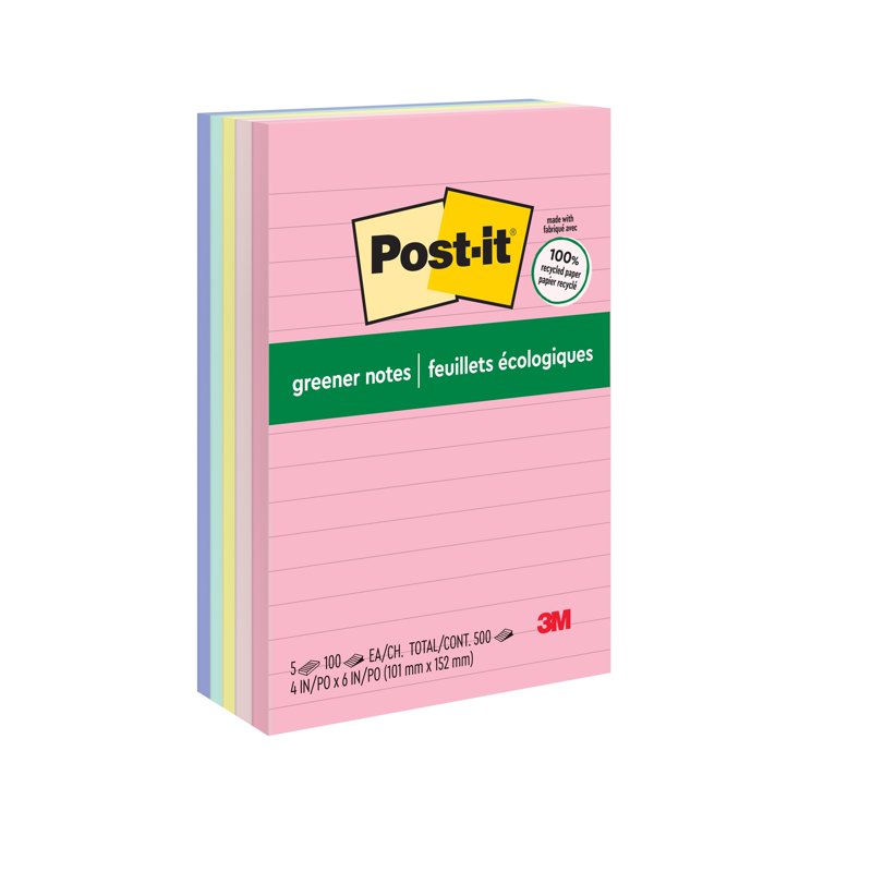 Post-it Greener Notes 4x6 Inch Lined Sticky Notes Sweet Sprinkles Collection - 5 Pads
