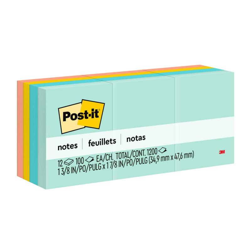 Post-it Original Sticky Notes Set in Beachside Cafe Colors, 12 Pads