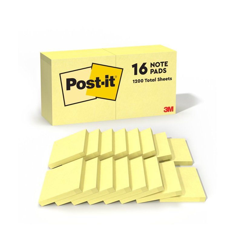 Post-it Sticky Notes Value Pack 3x3 Inches Canary Yellow 16 Pads
