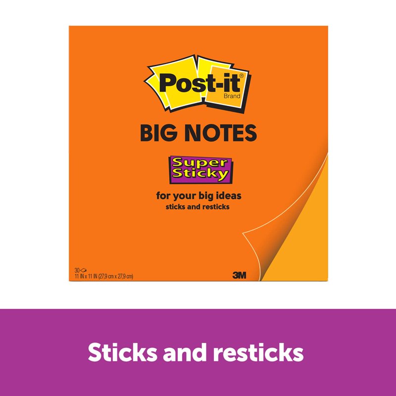 Large Neon Orange Sticky Notes - 11 x 11 Inches, 30 Sheets for Office & Brainstorming