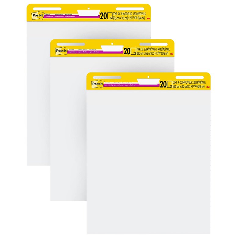 Post-it Super Sticky Easel Pads 25x30 Inches White 3 Pack for Meetings