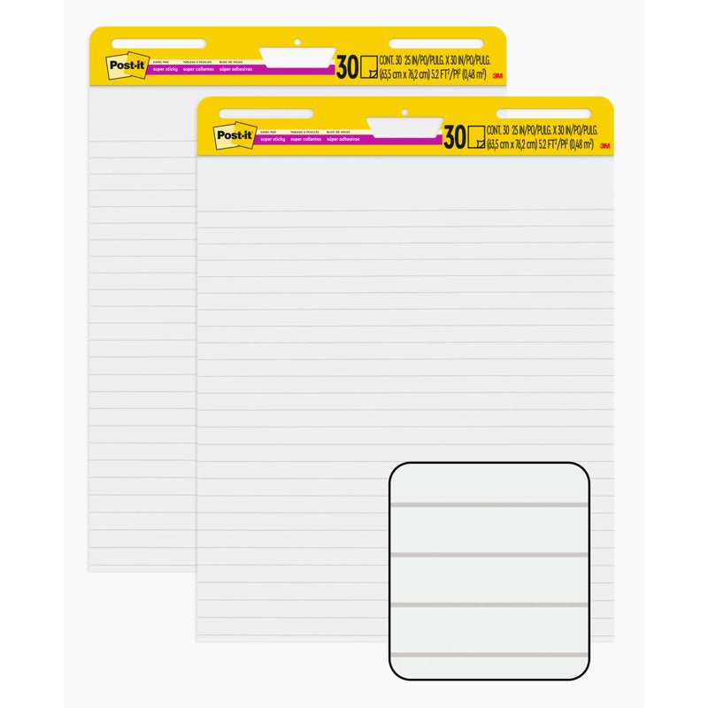 Office Easel Pads - 25x30 Inch White Lined Sticky Flip Chart Set, 2 Pads