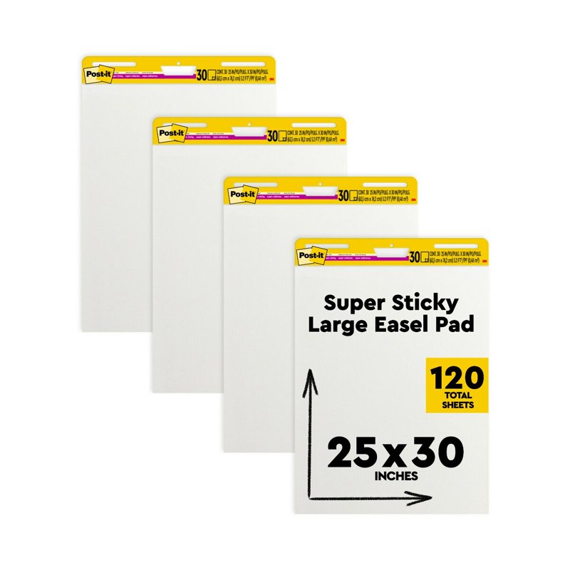 Post-it Super Sticky Easel Pads - White, 25 x 30 Inches, 4 Pack
