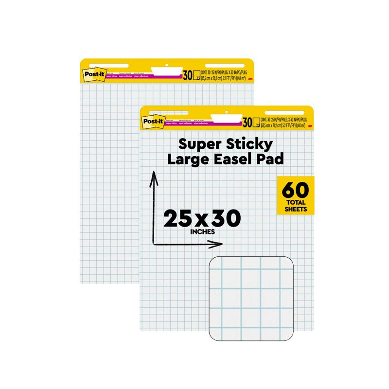 White Self-Stick Easel Pads with Grid Lines for Presentations and Brainstorming