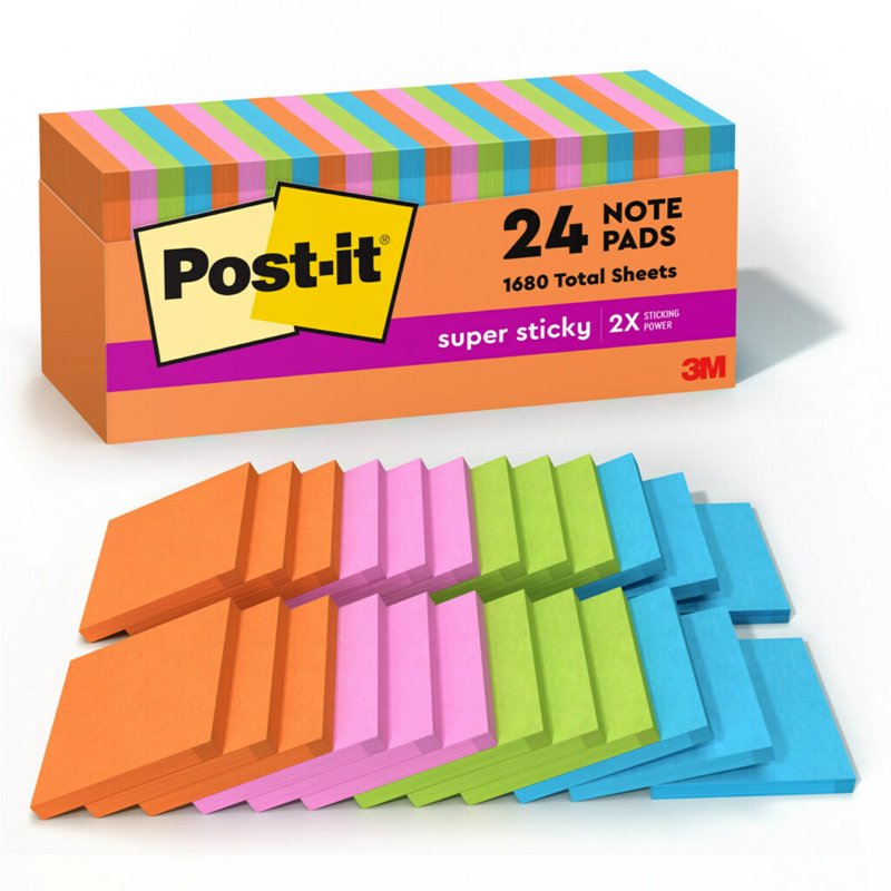 Post-it Super Sticky Notes 3x3 Inches - Energy Boost Collection, 24 Pads