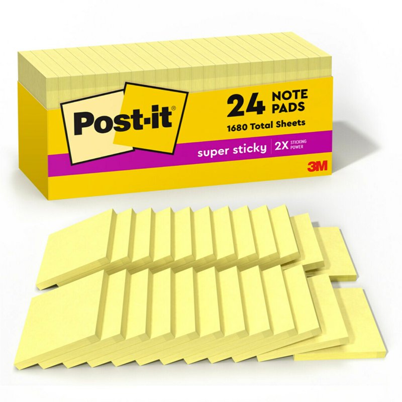Post-it Super Sticky Notes 3x3 Inches Canary Yellow 24 Pads