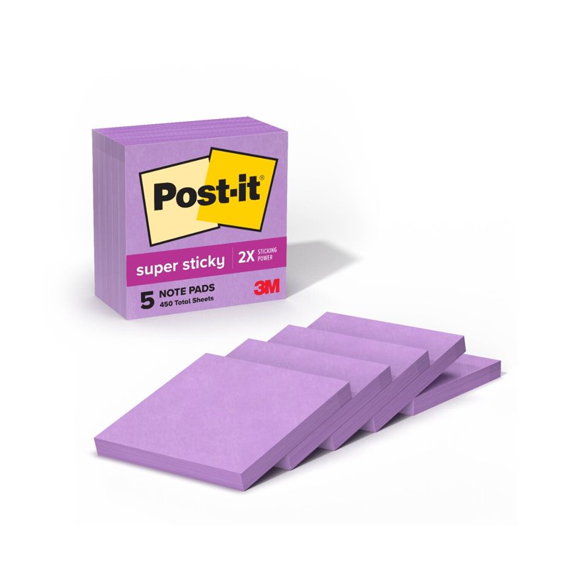 Post-it Super Sticky Notes 3x3 Purple 5 Pads - Repositionable & Bright Reminder Notes