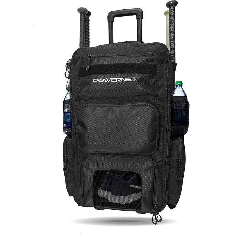 Softball Baseball Gear Rolling Bag with Multiple Pockets & Hanging Hooks