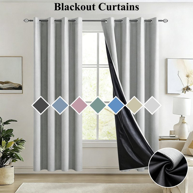 Blackout Curtains for Bedroom & Living Room - Thermal Insulated Drapes, Black Lined Room Darkening Window Coverings, 51x40 Inches