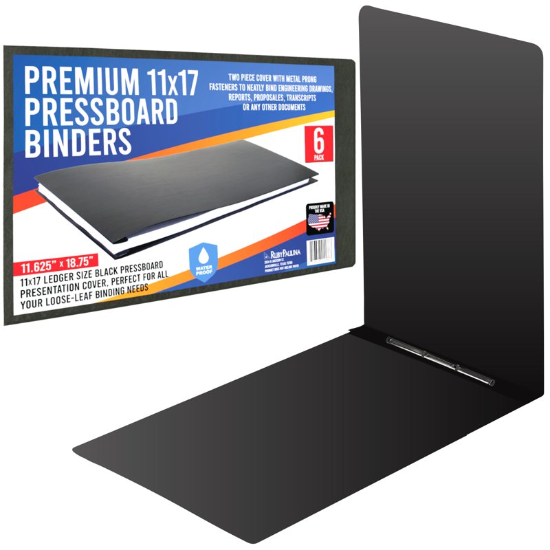 11x17 Pressboard Binder with High-Density Polyethylene - 3 Inch Capacity, Crush Finish Exterior, Pack of 6