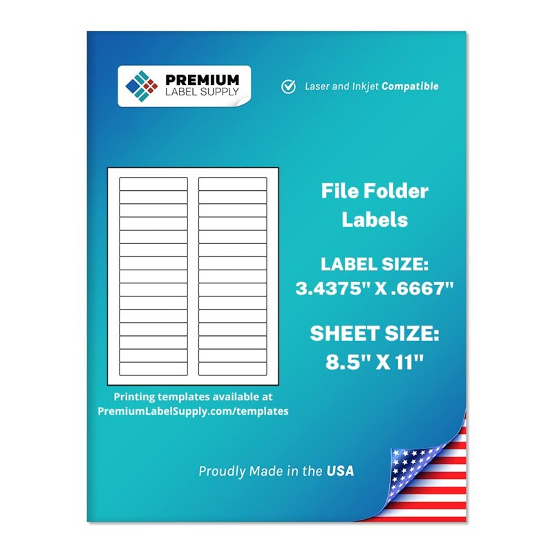 Premium Label Supply White File Folder Labels - 750 Labels, Customizable, Strong Adhesive, Printer Compatible