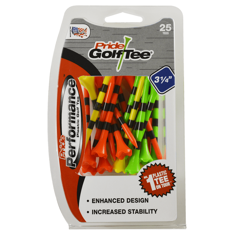 Plastic Golf Tees 3-1/4 Inch Pack of 25 - Durable, Low-Resistance Head for Longer Drives