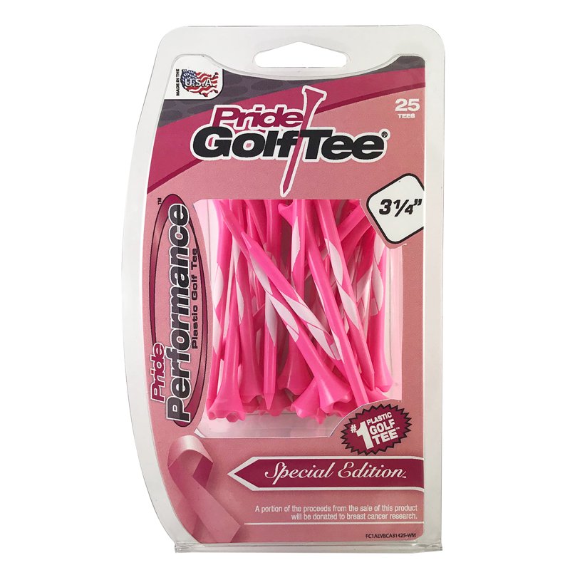 Plastic Golf Tees 3.25 Inch Pack of 25 - Pink Breast Cancer Awareness Edition