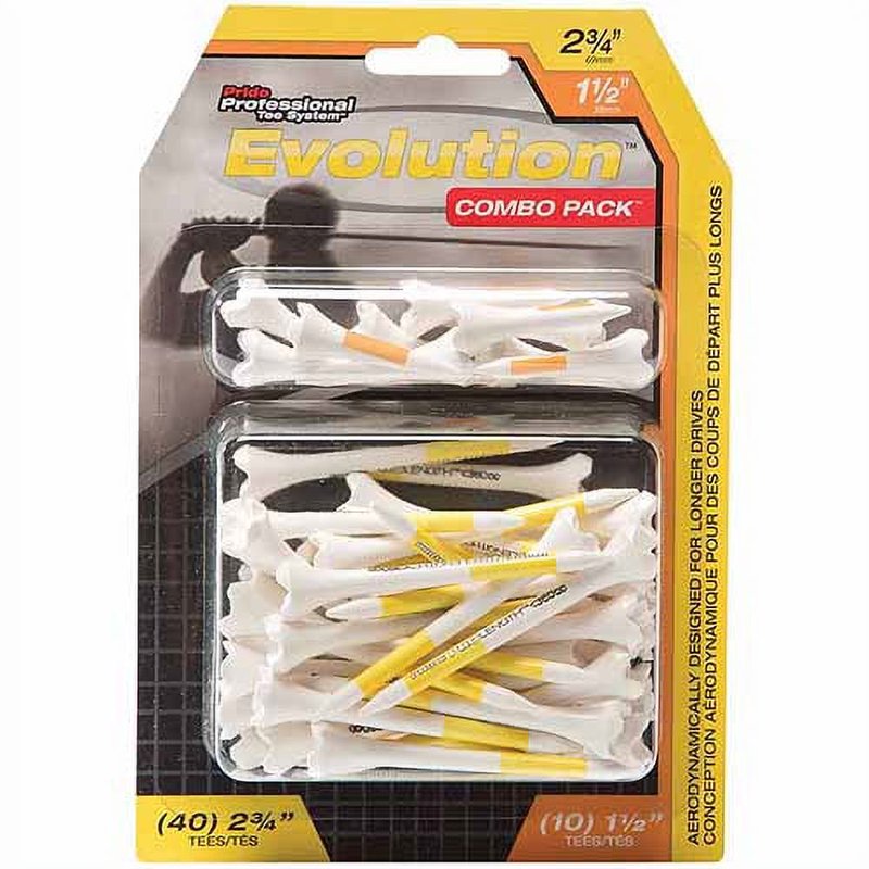 Golf Tees Combo Pack - 40 Count 2-3/4 Inch and 10 Count 1-1/2 Inch Plastic Tees for Drivers and Irons