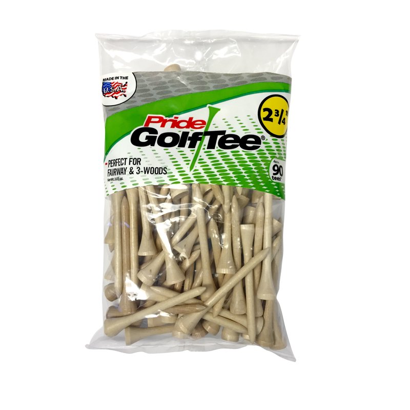 Natural Hardwood Golf Tees Pack - 3 1/4 Inch, 90 Count, Durable & Safe