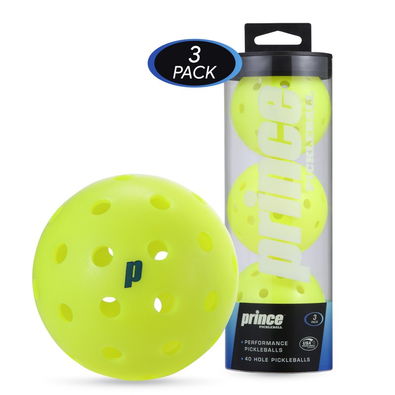 Outdoor Pickleball Balls 3-Pack with Jar – USA Pickleball Approved, 40-Hole Neon Yellow
