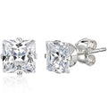 Sterling Silver Princess-Cut CZ Stud Earrings - Multiple Sizes & Styles