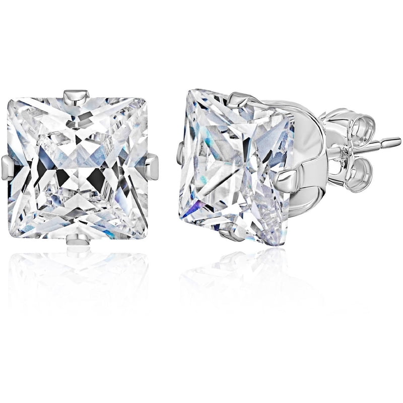 Sterling Silver CZ Stud Earrings with Princess-Cut and Round-Cut Options, 4-8mm - Women's Jewelry
