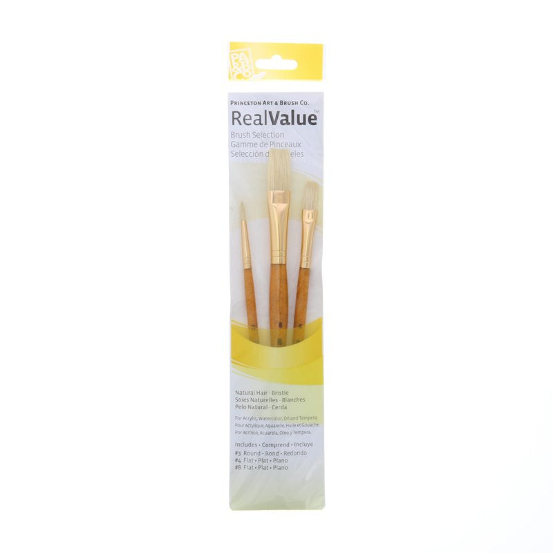 Princeton Artist Brush Real Value 3-Piece Brush Set - Round Flat Bristle Brushes