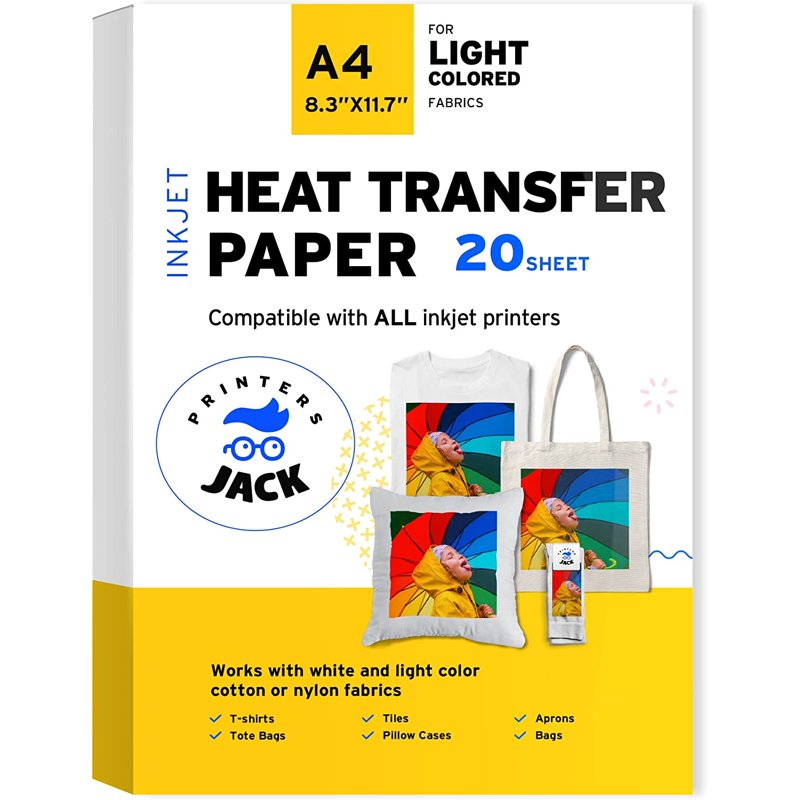 Iron-On Transfer Paper for Light Fabrics - 20 Sheets, 8.3x11.7 Inches