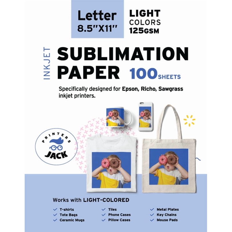 Sublimation Heat Transfer Paper 125 GSM 100 Sheets for Inkjet Printers