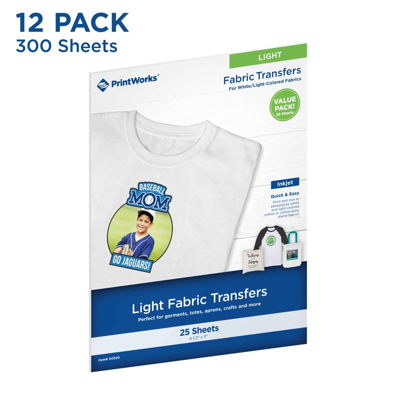 Light Fabric Transfer Paper Pack for Inkjet Printers - 300 Sheets 8.5 x 11