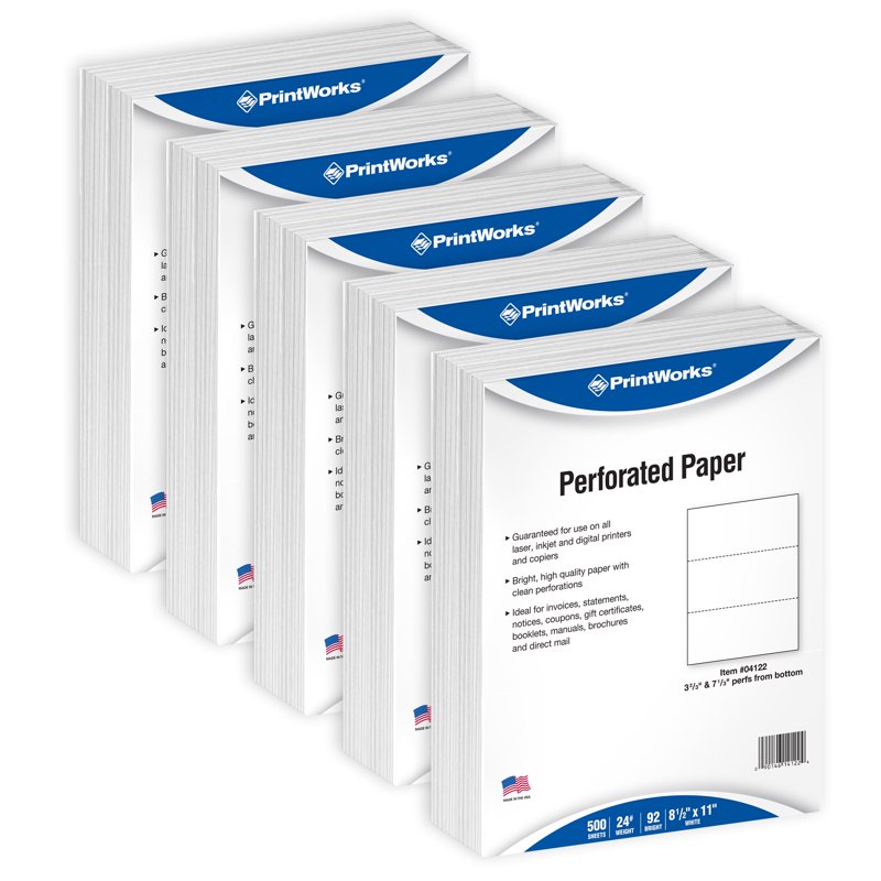 Perforated Printer Paper 8.5 x 11 Inches - 3 Part Tear-Away Sheets, 2500 Sheets
