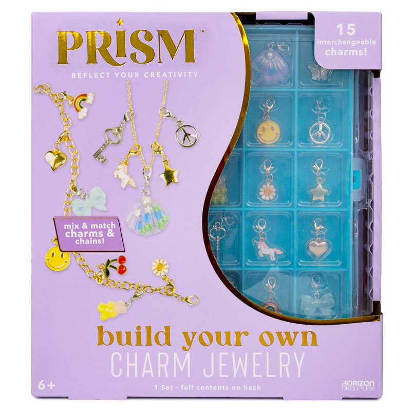 Multicolor Charm Jewelry Kit for Kids Ages 6+ with 15 Interchangeable Charms and Gold Chain