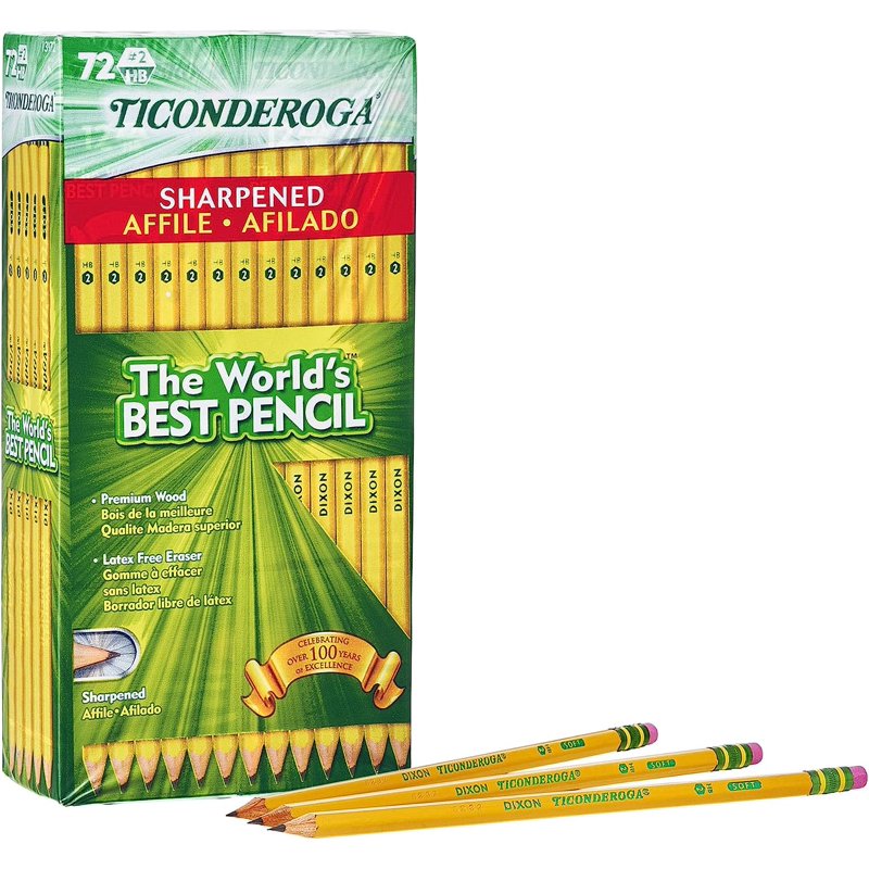 Ticonderoga #2 Sharpened Pencils Bulk Pack - 72 Count, Ready to Use