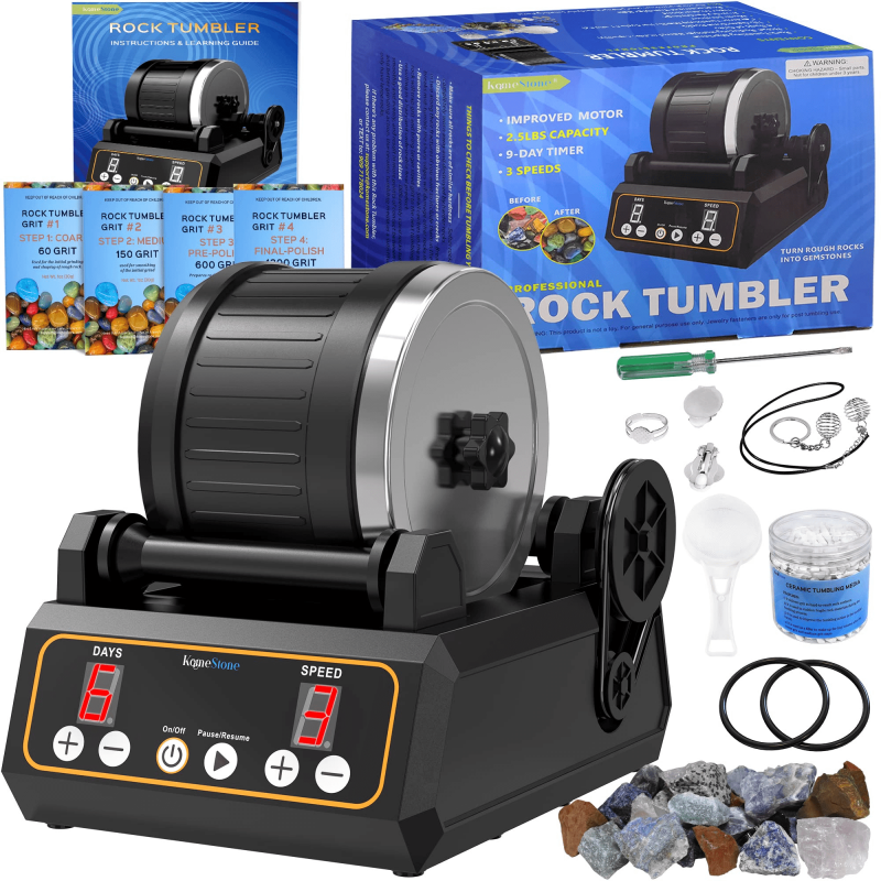 Large Capacity Rock Tumbler Kit for Gemstone Polishing - 2.5 lb Barrel, 3-Speed Motor