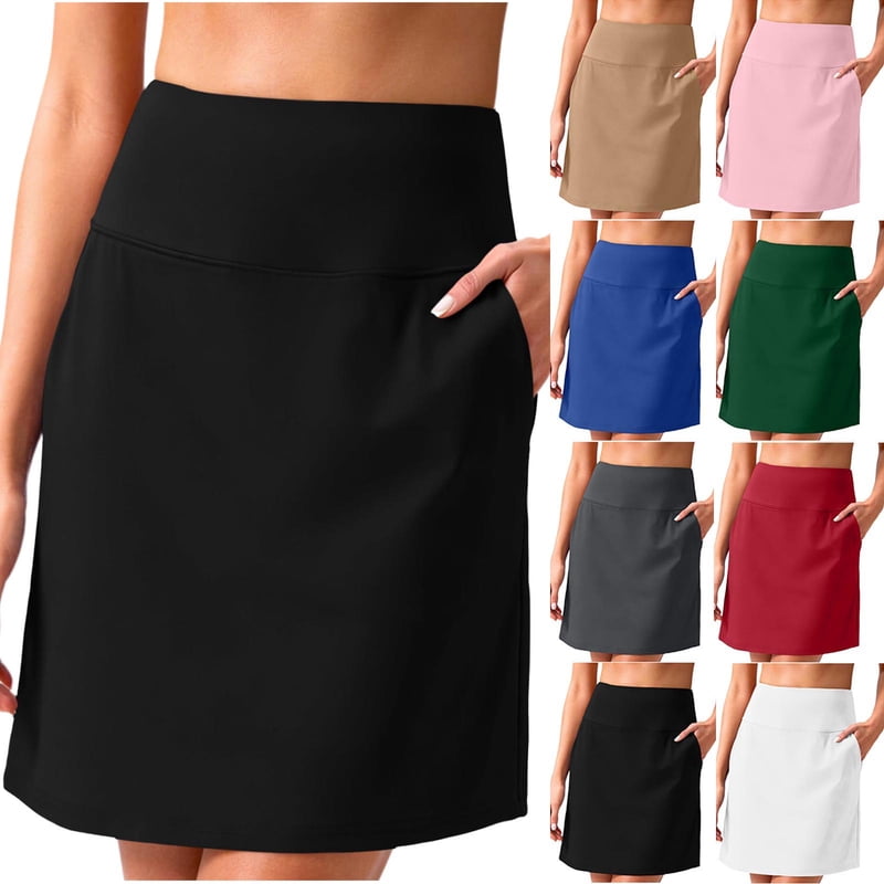Women's High Waist Skort with Pockets, Athletic Tennis & Golf Skirt - Long Length