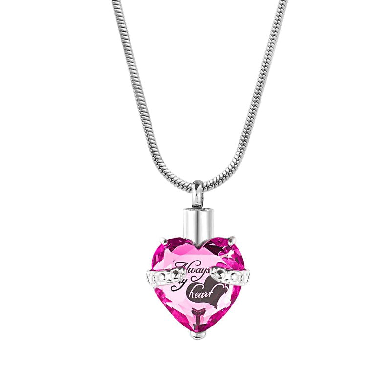 Rhinestone Heart Cremation Necklace with Chain - Memorial Jewelry for Women