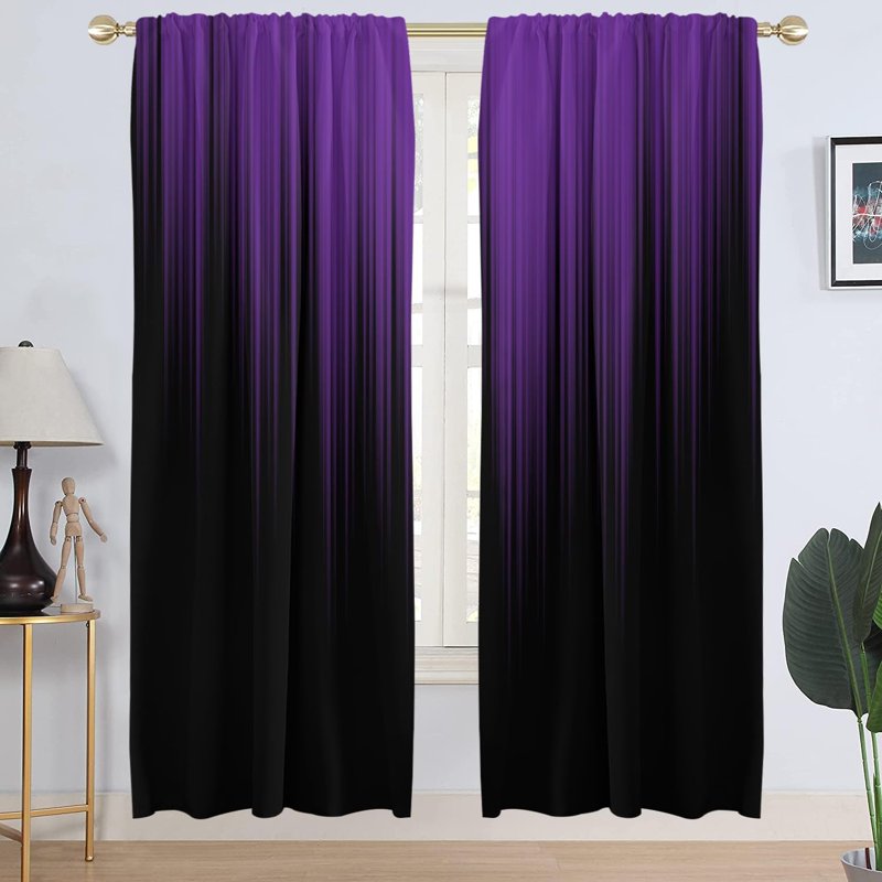 Long Ombre Window Curtains 42x84 Inches - Modern Gradient Drapes with Rod Pocket, Set of 2