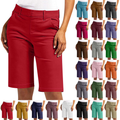 Women’s Bermuda Shorts High Waist Chino Casual Summer Knee Length Slim Fit