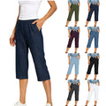 Women's High Waisted Elastic Cargo Capris with Pockets - Casual Athletic Pants