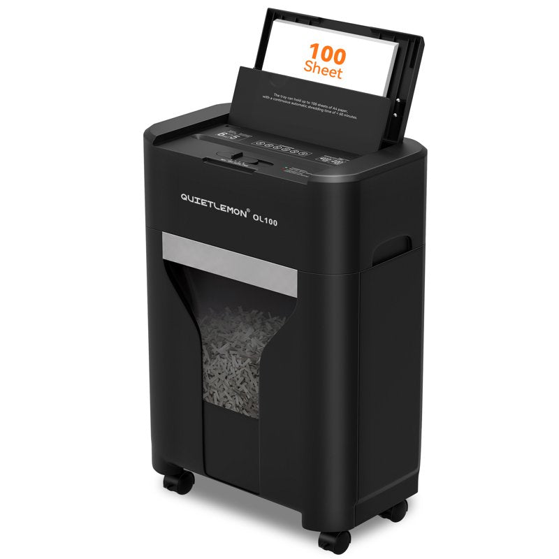 Heavy Duty Cross-Cut Paper Shredder 100 Sheets Auto Feed with Pullout Bin