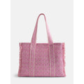 Women's Quilted Tote Bag with Allover Print & Gingham Accents