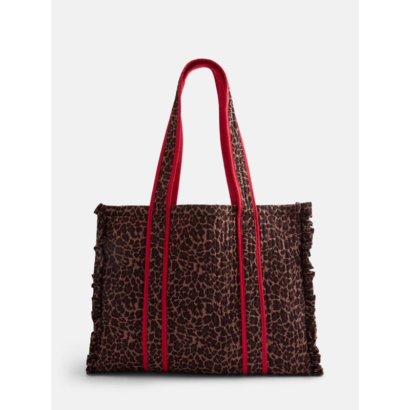 Women's Quilted Tote Bag with Allover Print and Gingham Accents