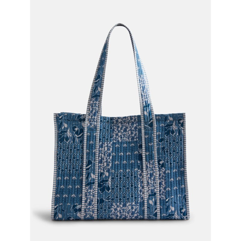 Women's Quilted Tote Bag with Allover Print & Gingham Accents
