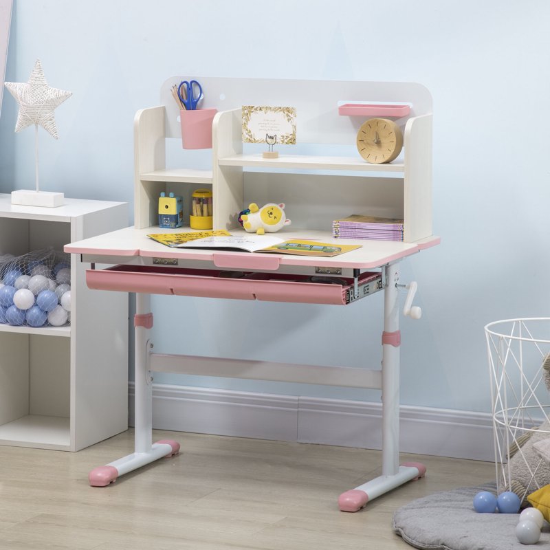 Height Adjustable Kids Desk with Storage & Tilt-Top Surface - Pink