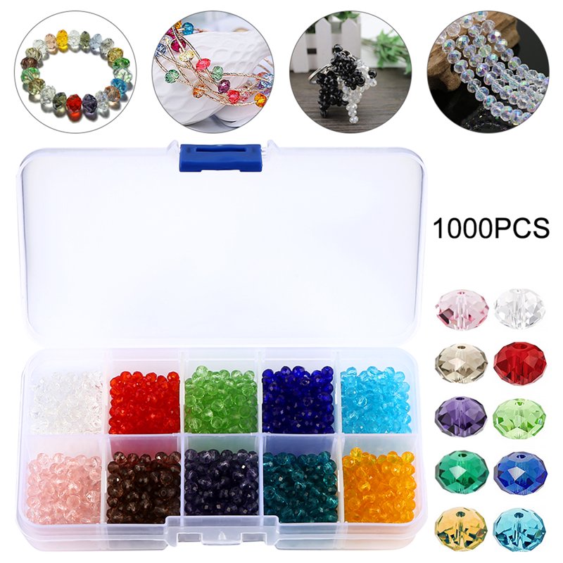 Crystal Glass Beads 4mm Bicone Spacer Beads Set – 10 Colors, 1000pcs Jewelry Making Supplies