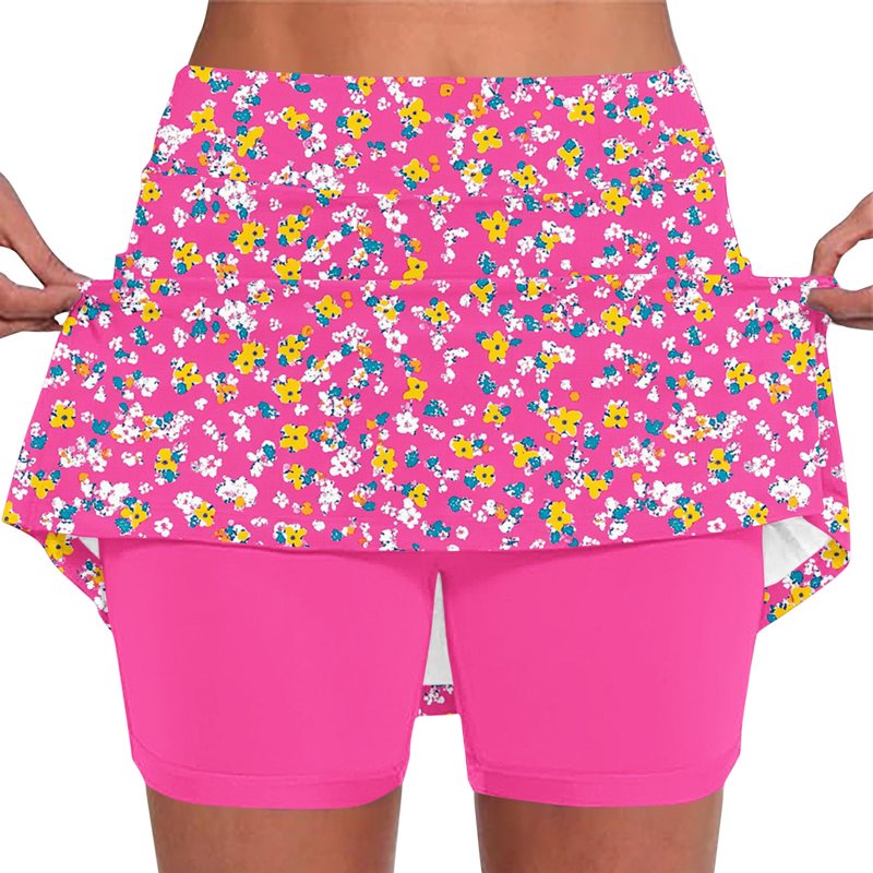 Women's Floral Tennis Skirt High Waist Stretchy Summer Skorts with Inner Shorts