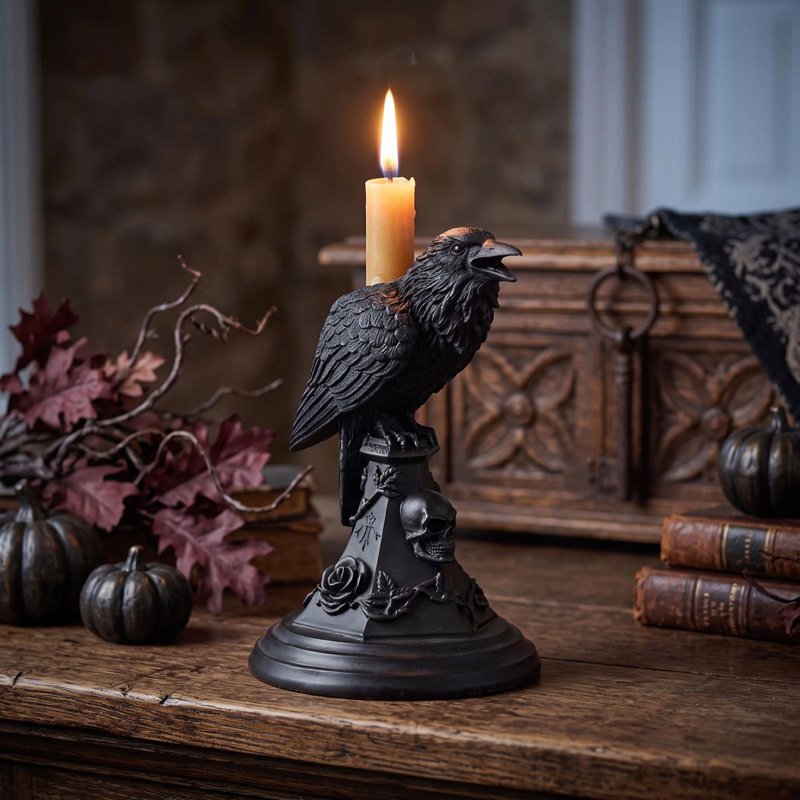 Candlestick Gothic Raven Resin Candle Holder - Variation: Candlestick-B