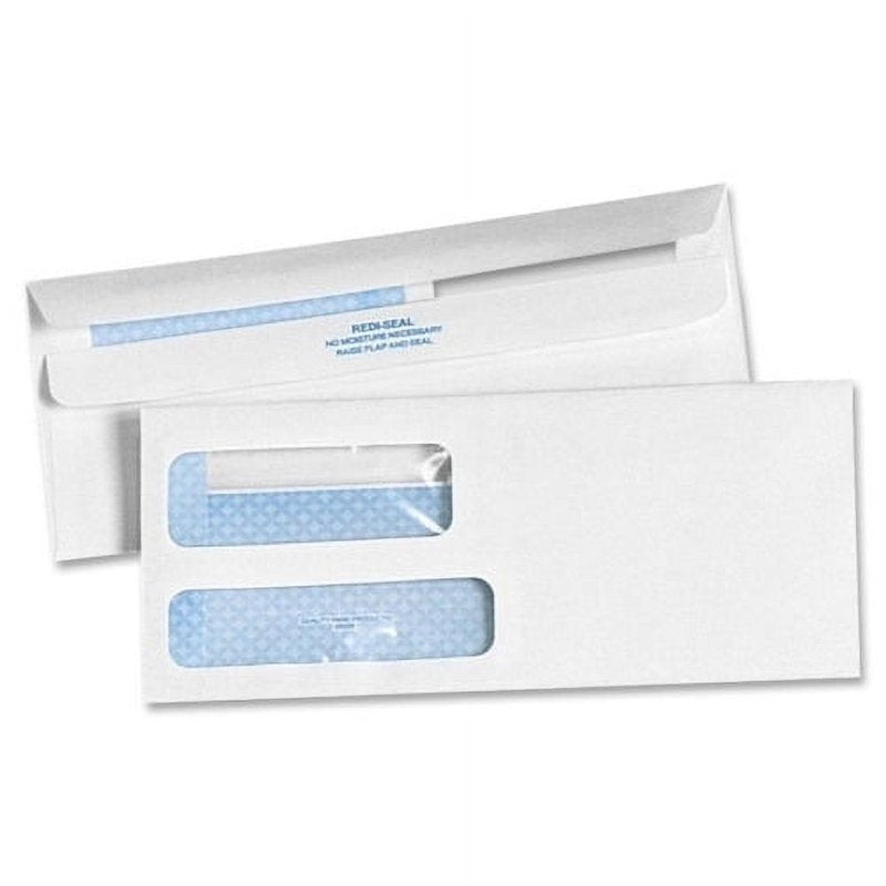 Redi-Seal #10 Envelope with Double Window, 4 1/8 x 9 1/2, White, 500 Pack