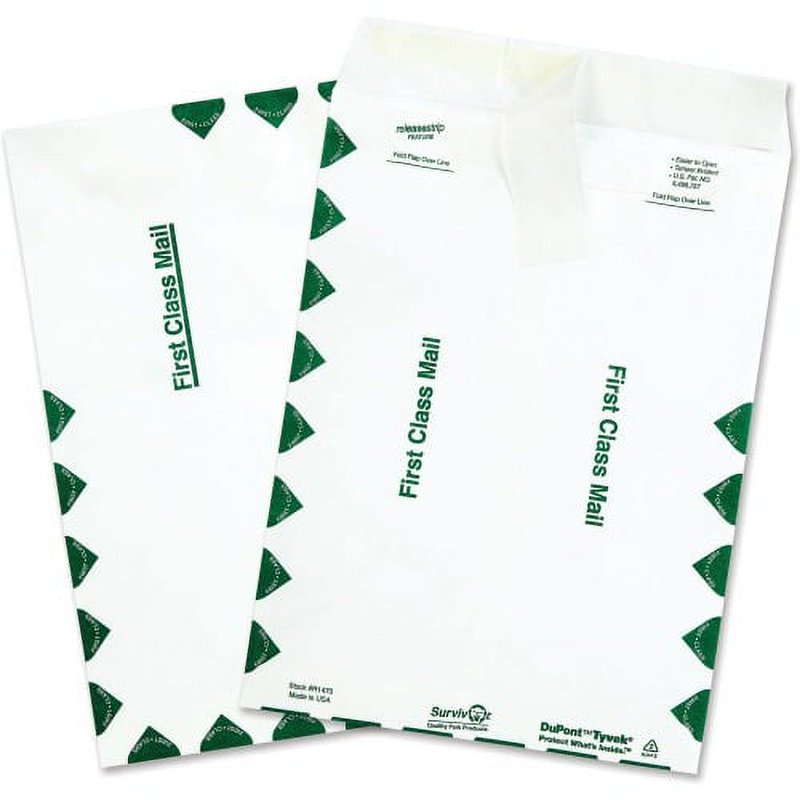 First Class Tyvek Envelopes with Peel & Seal - #10 1/2, 9x12, 14 lb, White, 100 Pack