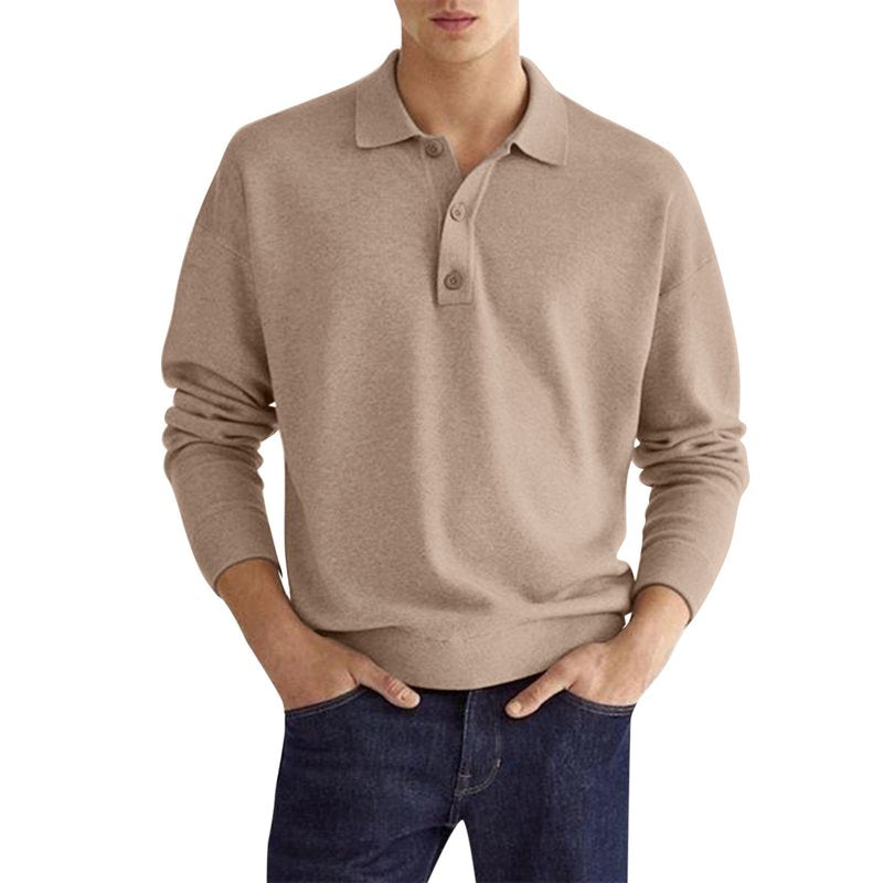 Men's Long Sleeve Polo Shirt - Soft Cotton Collared Casual Top