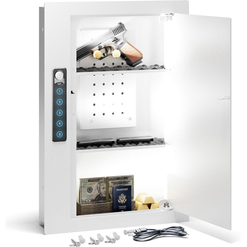Hidden Wall Safe with Removable Pegboard & Adjustable Shelves - Secure Recessed Security Cabinet for Home & Office