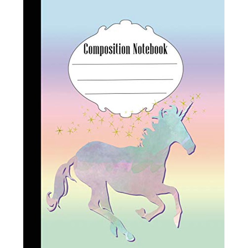 Unicorn Composition Notebook - Wide Ruled, 7.5 x 9.25 Inch, 100 Pages, Paperback