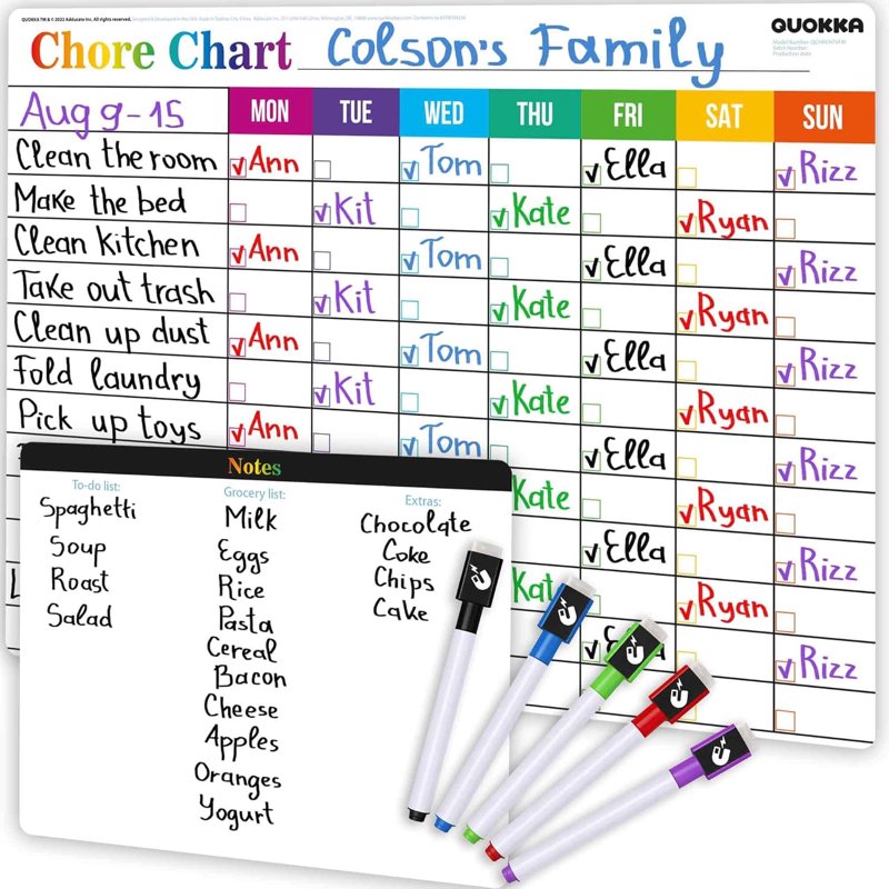 Quokka Magnetic Chore Chart for Kids at Home – Gift Reward Visual Schedule Chart – Dry Erase Weekly Planner (Variation: Basic)